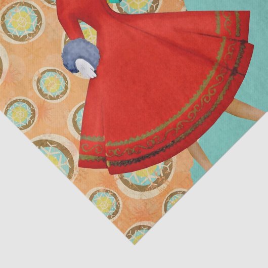 1950s Stijl Kerstmis Vrouw met Cadeaus Tissuepapier (Detail)