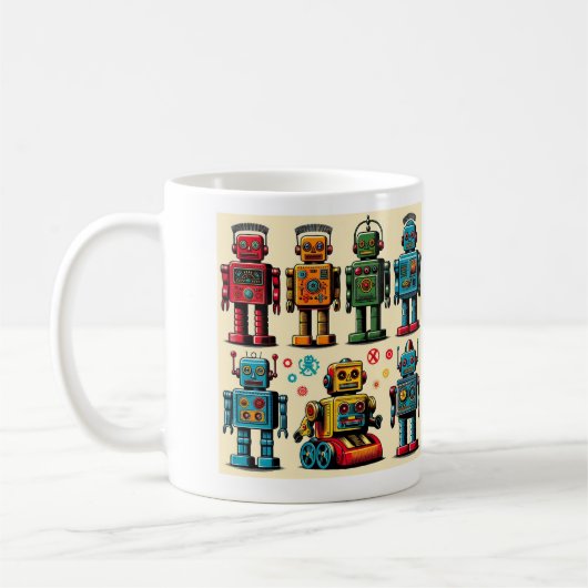 1950's stijl speelgoed robots koffiemok (Links)