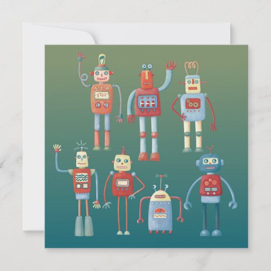 1950s Style Cute Retro Fun Robots Greetings Card (Voorkant)