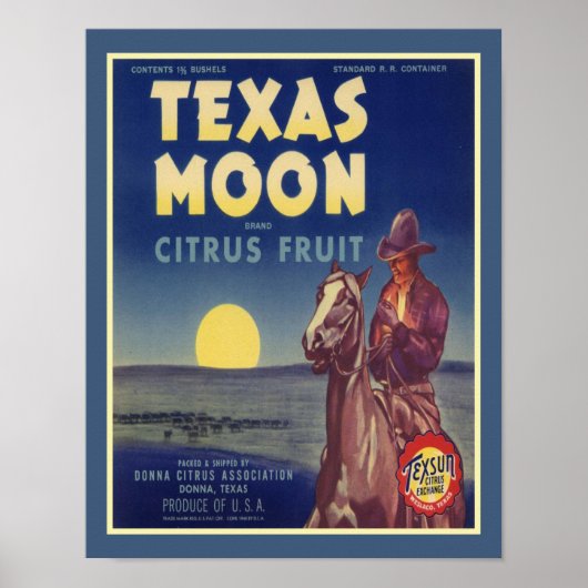 1950's Texas Moon Cowboy Fruit Label Poster (Voorkant)