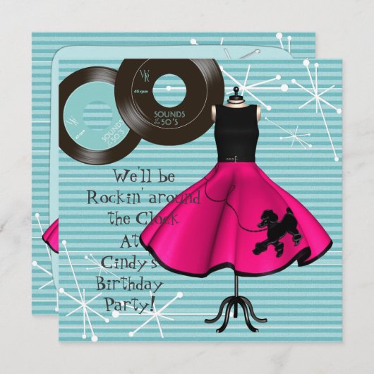 1950's Thema Verjaardag Uitnodiging (Voorkant / Achterkant)