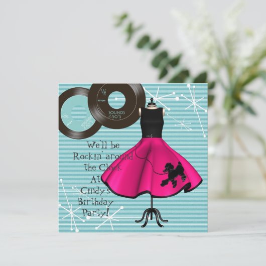 1950's Thema Verjaardag Uitnodiging (Staand voorkant)