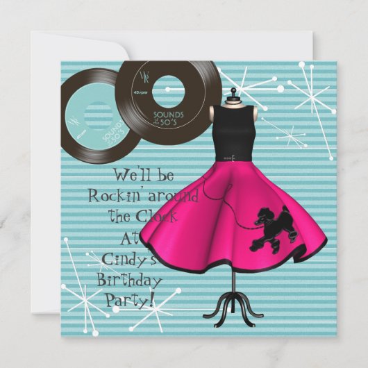 1950's Thema Verjaardag Uitnodiging (Voorkant)