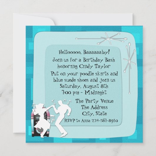 1950's Thema Verjaardagsfeest Kaart (Achterkant)