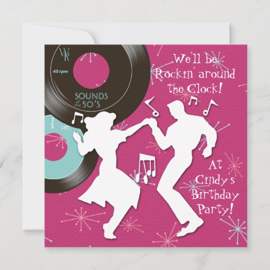 1950's Thema Verjaardagsfeest Kaart (Voorkant)