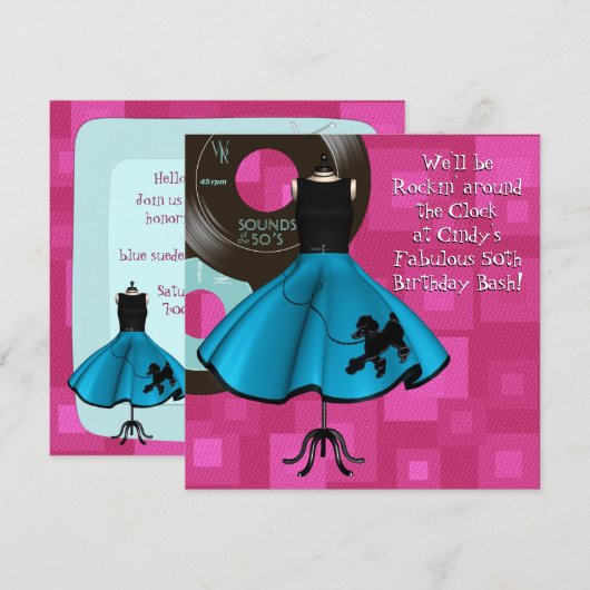 1950's Thema Verjaardagsfeest Kaart (Voorkant / Achterkant)