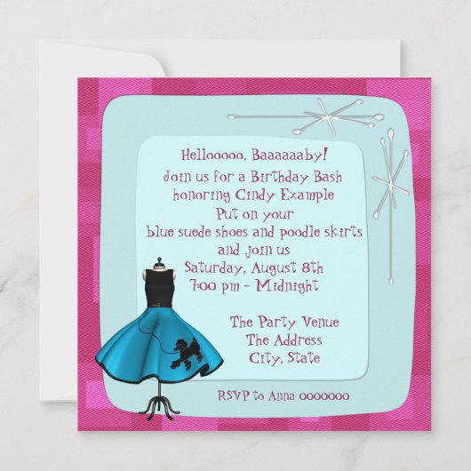 1950's Thema Verjaardagsfeest Kaart (Achterkant)