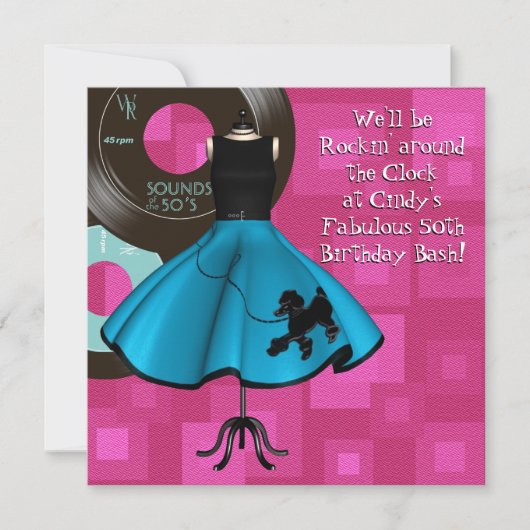 1950's Thema Verjaardagsfeest Kaart (Voorkant)