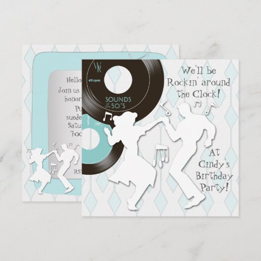 1950's Thema Verjaardagsfeest Uitnodigingen (Voorkant / Achterkant)