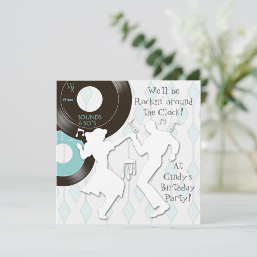 1950's Thema Verjaardagsfeest Uitnodigingen (Staand voorkant)