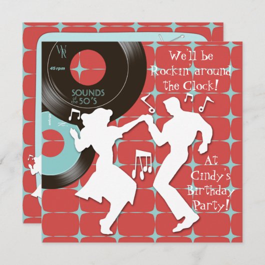 1950's Thema Verjaardagsfeest Uitnodigingen (Voorkant / Achterkant)