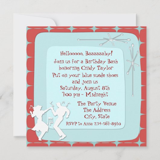 1950's Thema Verjaardagsfeest Uitnodigingen (Achterkant)