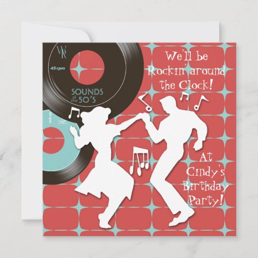 1950's Thema Verjaardagsfeest Uitnodigingen (Voorkant)