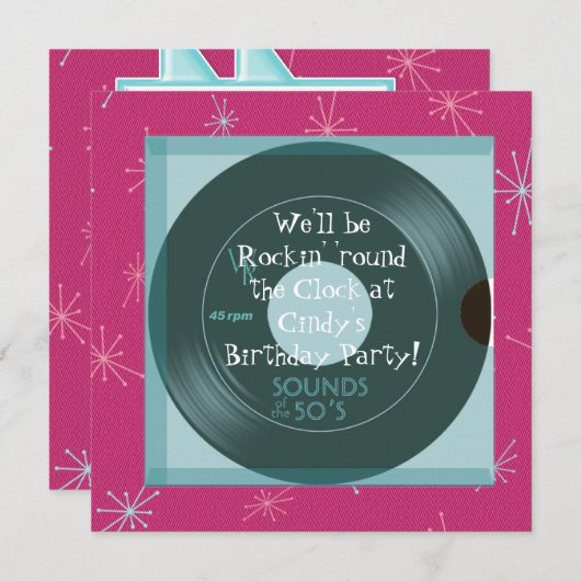 1950's Thema Verjaardagsfeest Uitnodigingen (Voorkant / Achterkant)