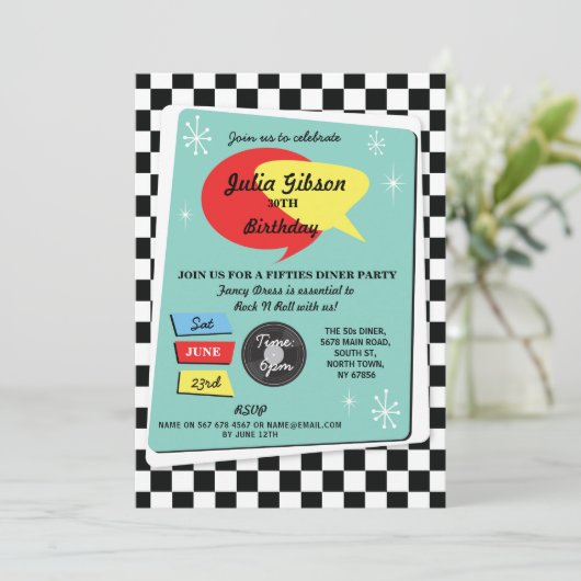 1950s Verjaardag Vijftiger jaren Retro Rock N Roll Kaart (Staand voorkant)