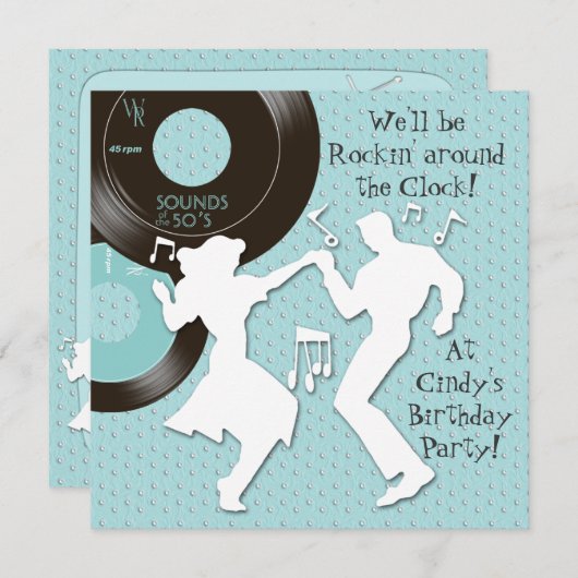 1950's verjaardagsfeest uitnodiging (Voorkant / Achterkant)