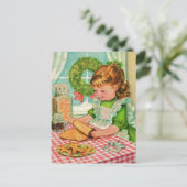 1950's Vintage-kerstmeisjes die koekjes bakken Feestdagenkaart (Staand voorkant)