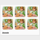 1950's Vintage Kerstmis Meisje Bakken Cookies Vierkante Sticker (Vel)