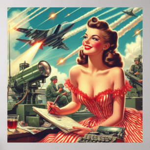 1950s vrouw illustratie poster