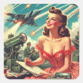 1950s vrouw illustratie vierkante sticker (Voorkant)