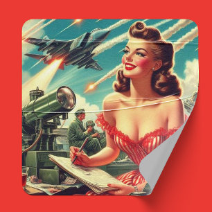 1950s  vrouw illustratie vierkante sticker