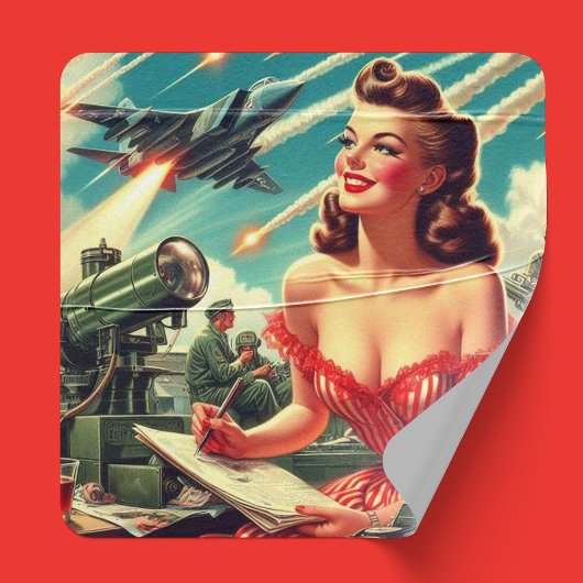 1950s vrouw illustratie vierkante sticker