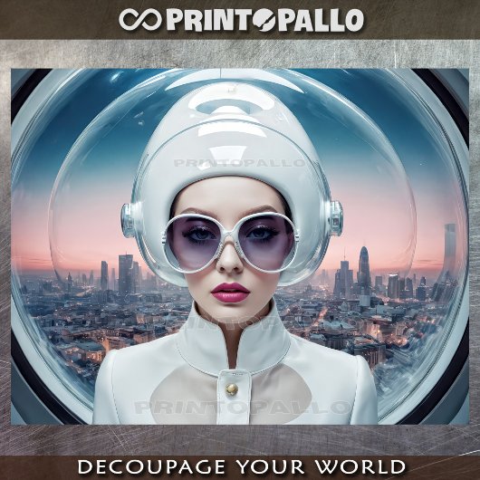 1950s vrouw in grote glazen en plexiglas tissuepapier