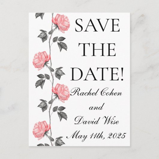 1950's Wallpaper Rozen Bruiloft Save-the-Date Briefkaart (Voorkant)