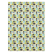 1950's Yellow Aqua Green Rectangles Mid Century Tafelkleed (Voorkant)
