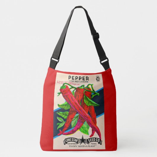 1950s zaadpakket kayenne peper print crossbody tas (Voorkant)