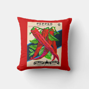 1950s zaadpakket kayenne peper print kussen