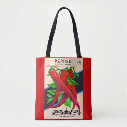 1950s zaadpakket kayenne peper print tote bag (Voorkant)