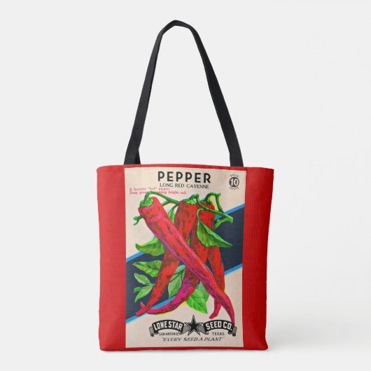 1950s zaadpakket kayenne peper print tote bag (Achterkant)
