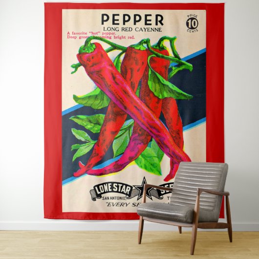 1950s zaadpakket kayenne peper print wandkleed (In situ)