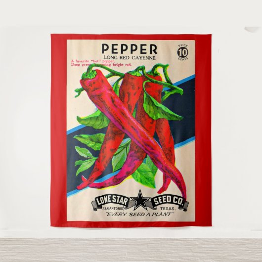 1950s zaadpakket kayenne peper print wandkleed (Voorkant)