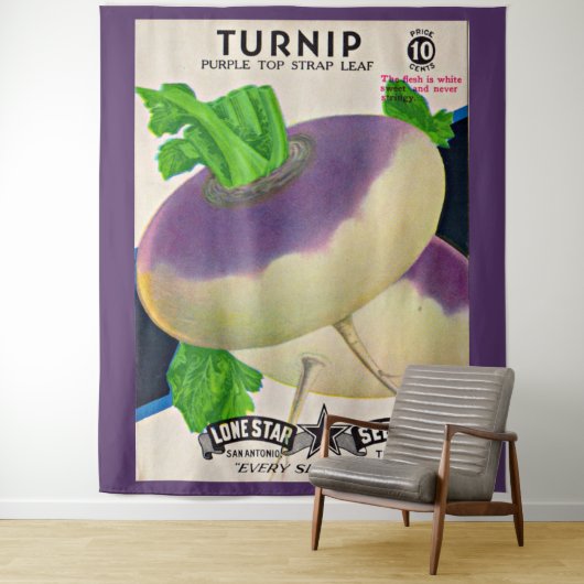 1950s zaadpakket knolrapen print wandkleed (In situ)