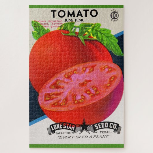 1950s zaadpakket tomaten afdrukken legpuzzel (Verticaal)