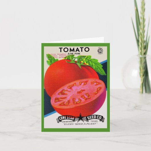 1950s zaadpakket tomaten afdrukken notitiekaartje (Voorkant)