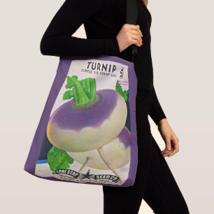 1950s zaadpakket turnips druk crossbody tas