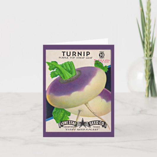 1950s zaadpakket turnips druk notitiekaartje (Voorkant)