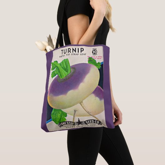 1950s zaadpakket turnips druk tote bag (Dichtbij)
