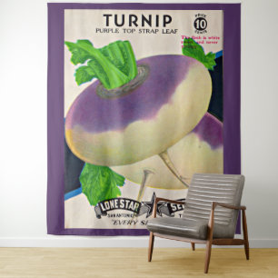 1950s zaadpakket turnips druk wandkleed