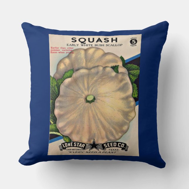 1950s zaadpakket witte squash print kussen (Voorkant)