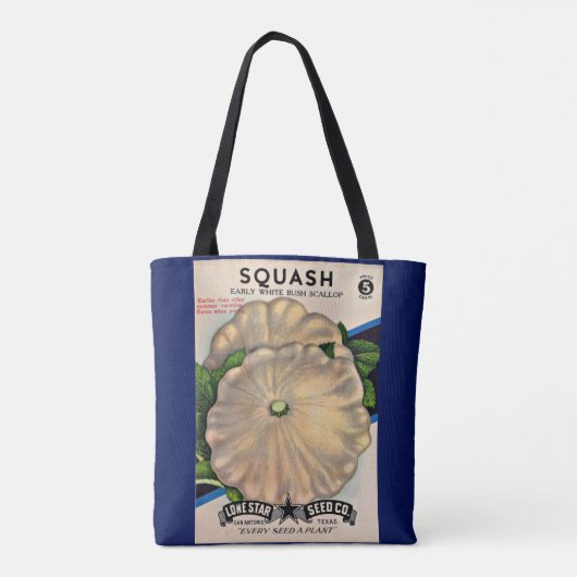 1950s zaadpakket witte squash print tote bag (Achterkant)