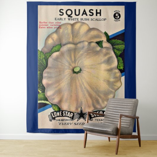1950s zaadpakket witte squash print wandkleed (In situ)