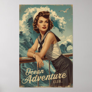1950s Zeiler Pin-Up Kunst – Retro Nautilsche Cruis Poster