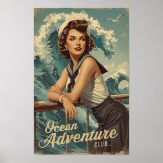 1950s Zeiler Pin-Up Kunst – Retro Nautilsche Cruis Poster