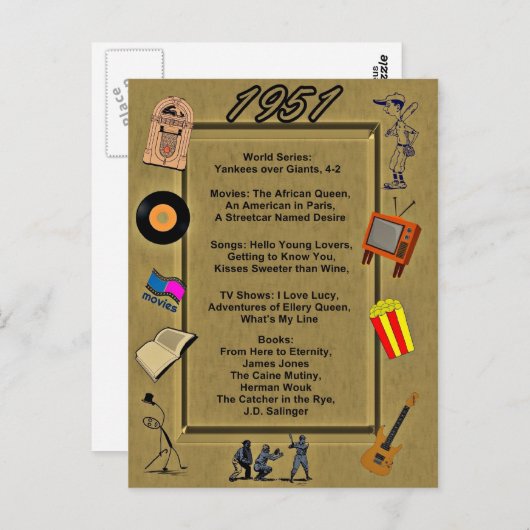 1951 Grote evenementen Verjaardag Kaart (Voorkant / Achterkant)