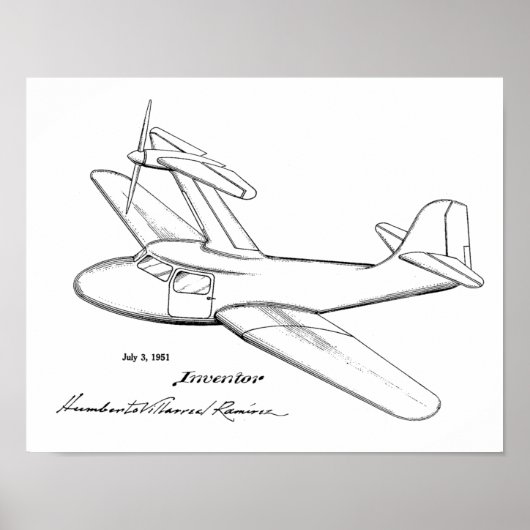 1951 Top Prop Airplane Patent Art Drawing Print (Voorkant)