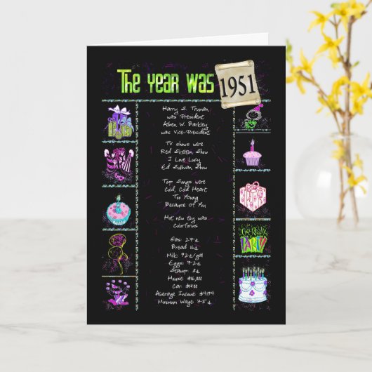 1951 Verjaardag Leuke Feiten Kaart (Gele Bloem)